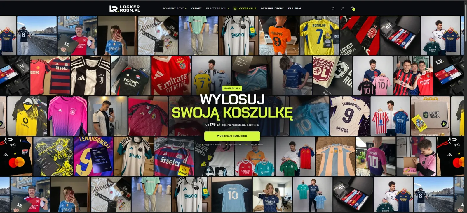 Strona główna LockerRoom.PL: ściana zdjęć od klientów z hasłem Wylosuj swoją koszulkę